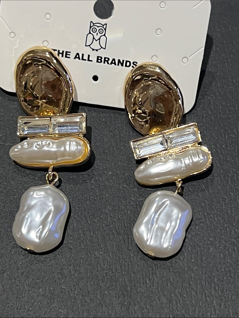 Gold and Pearl Drop Earrings with Crystal Accents